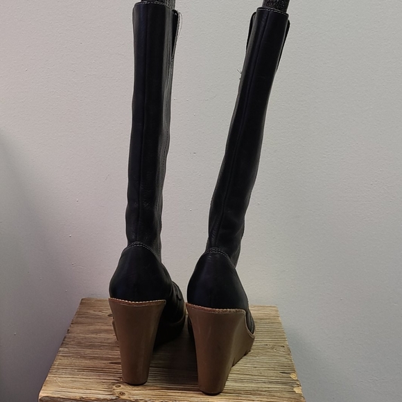 KORS Michael Kors Black Leather Wedge Boots 10 - Picture 3 of 14